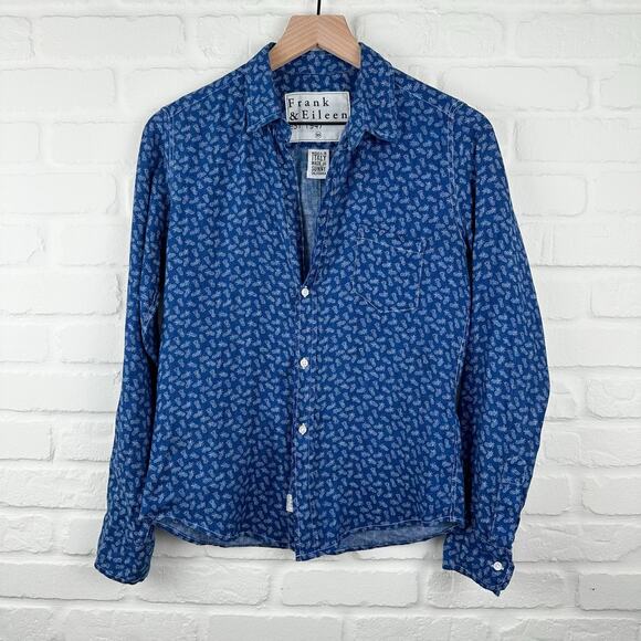 Frank & Eileen Tops - Frank & Eileen Blue Linen Pineapple Button Up Shirt front pocket lightweight XS